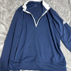 Adidas Men's Navy and White Zip-Up Sweater